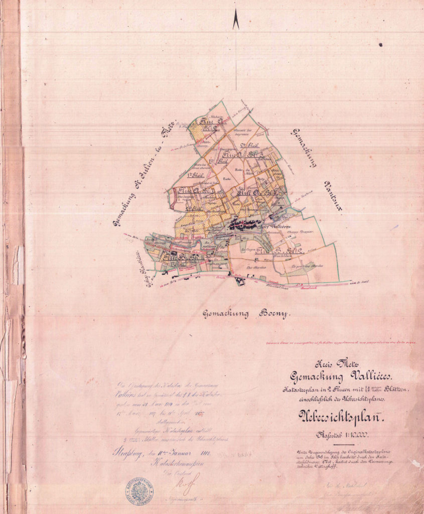 Plan d’assemblage du cadastre de Vallières, 1883, SIG